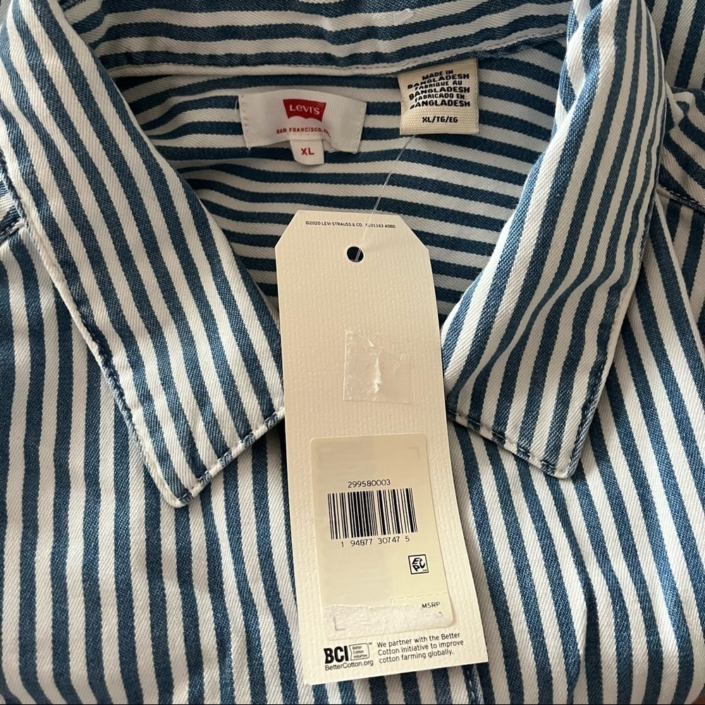 NEW LEVIS sz XL RUMI Sleeveless Striped Button Down Shirt Tied Front - Picture 6 of 8